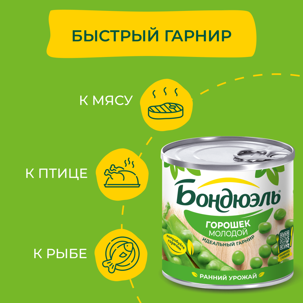 Горошек консервированный Бондюэль, молодой, 200 г