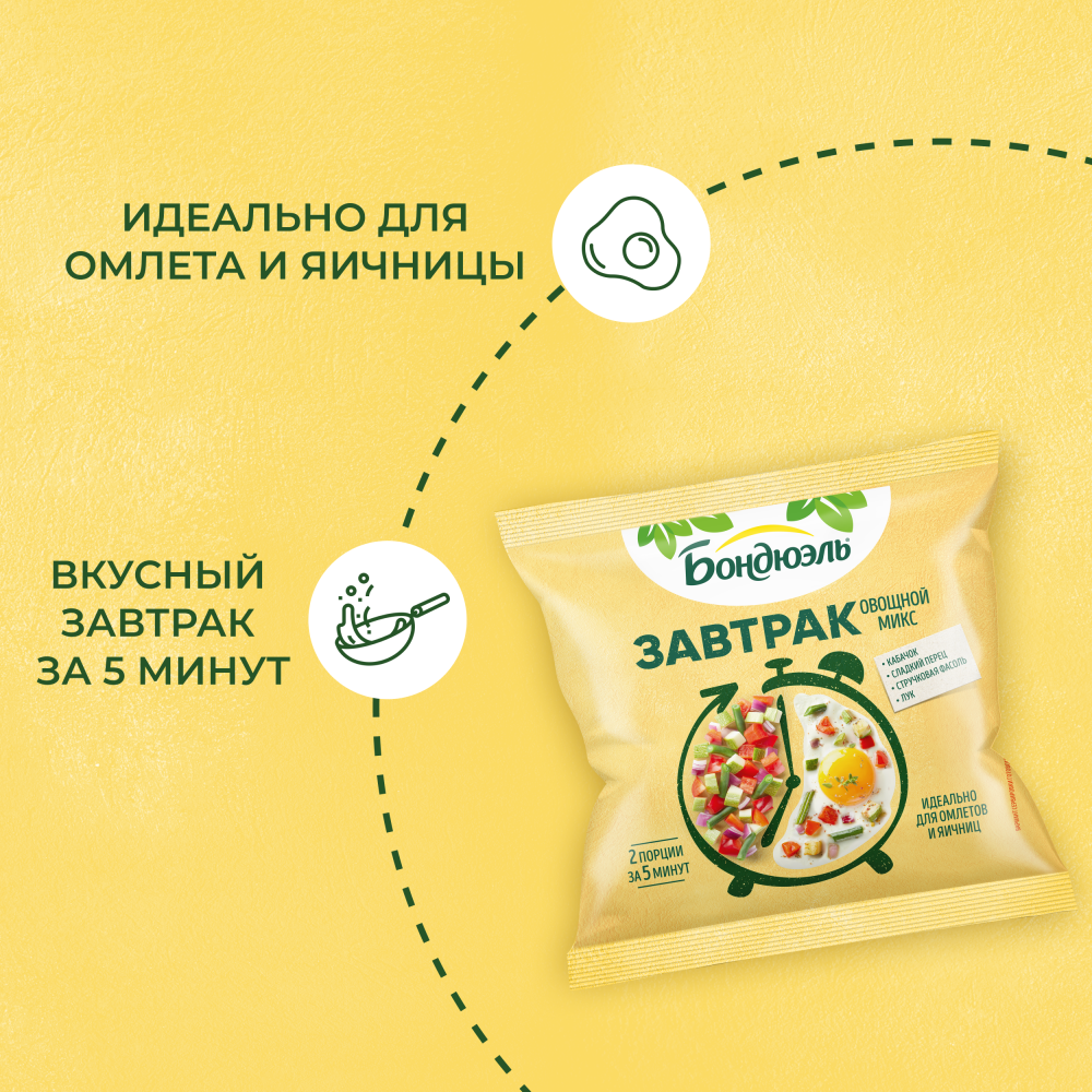 Овощи замороженные Бондюэль Завтрак с кабачком, смесь для омлета и яичницы, 200 г