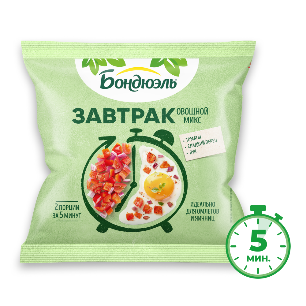 Овощи замороженные Бондюэль Завтрак с томатами, смесь для омлета и яичницы, 200 г