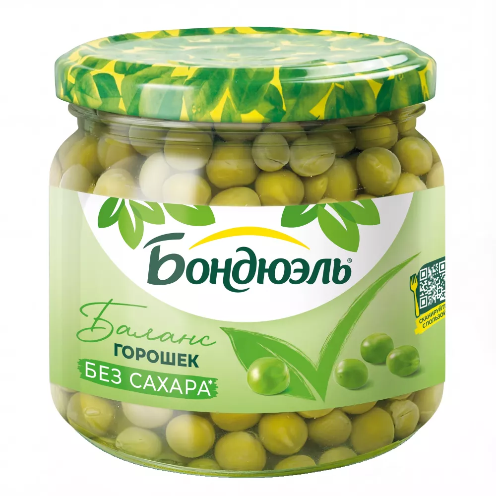 Горошек консервированный Бондюэль, без сахара, 360 г