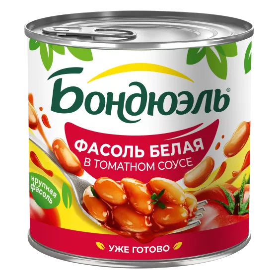 Фасоль консервированная Бондюэль, белая в томатном соусе, 400 г