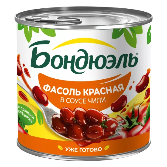 Фасоль консервированная Бондюэль, красная в соусе с чили, 400 г