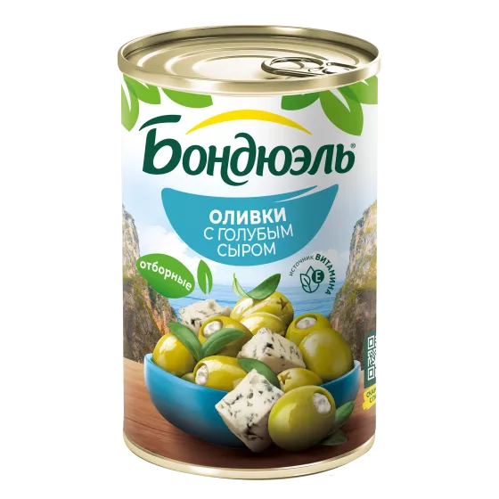 Оливки без косточки Бондюэль, с голубым сыром, 300 г