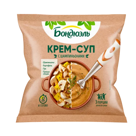 Овощи замороженные Бондюэль, крем-суп с шампиньонами, 350 г
