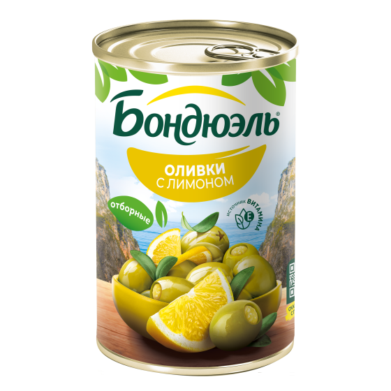 Оливки без косточки Бондюэль, с лимоном, 300 г